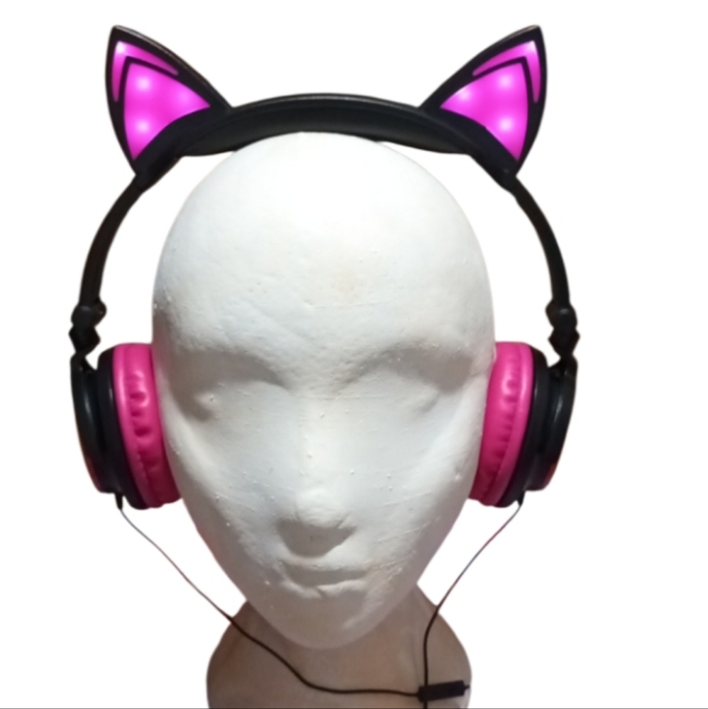 Black and Pink On-Ear Cat Ear Headphones with Playful Design
